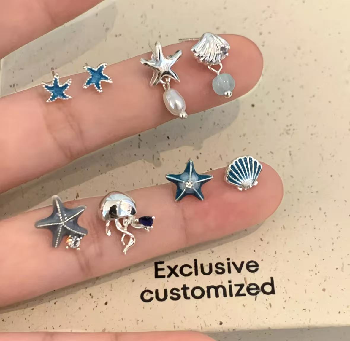 Starfish shell asymmetrical stud earrings for women